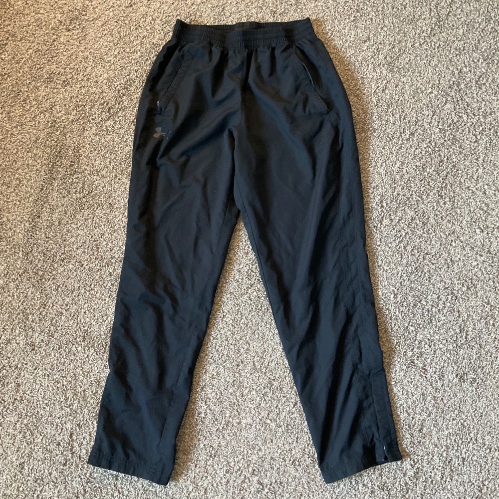 Under Armour Mens Medium Black Loose HeatGear Mesh Lined Track Pants Ankle Zip